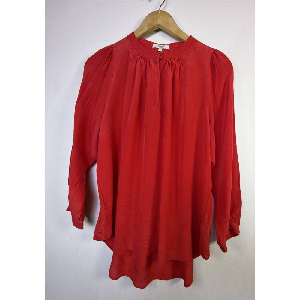 Madewell 100% silk Womens Large Pleated Front Blouse Shirt Top luxury career - Picture 2 of 9